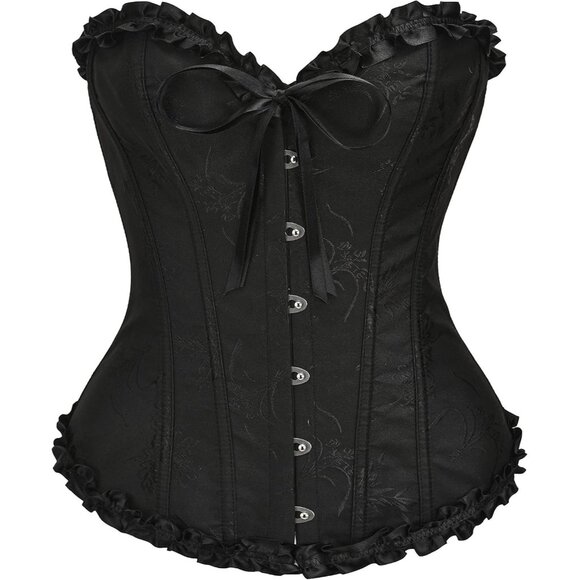 Women's Black Beauty Corset Tops Bustier Lingerie Lace Waist Push Up Bodysuit - Picture 1 of 6